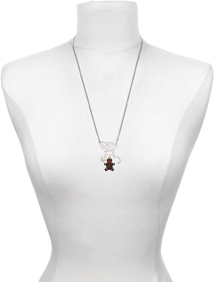 Delight Jewelry Enamel Gingerbread Boy Silvertone Dream Big Pendant Necklace, 25"