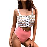 URSING Kurzes Top Frauen Reizvolle Sommer Strand Oberteile Button Strickentop Farbe Weste Sling Shirt Tops Bluse Spaghettitops Miniweste Elegante Achselshirt Trägertop