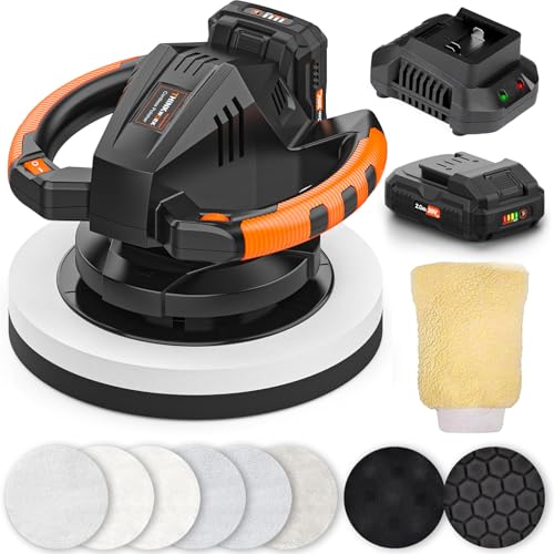 THINKWORK Buffer Polisher, 20V Cordless Buffer Polisher, 10 Inch Portable Polishing Machine Kit for Car, with 2Ah Rechargeable Battery, 6 Variable Speed 1500-3600RPM,Double handle,Ideal for Car Waxing by THINKWORK - Used condition - US$54.14