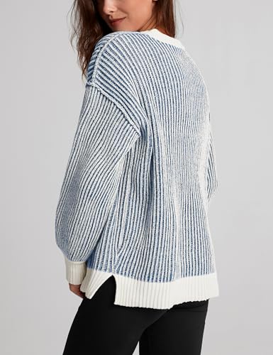 Image of Beyond Chenille Sweater for Women 2026 Winter Crew Neck Pullover Sweater Color Block Knit Tops