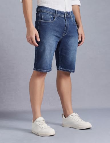 Image of INKD Men's Denim Shorts for Men - Mid-Rise | Cotton Rich | Regular Fit (Available in Plus Sizes)