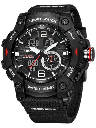 Image of V2A Stryke 50mm Analog Digital Watch for Men | Rugged Guard Bezel Design | Alarm Stopwatch Backlight | TPU Sport Strap | 50M Water Resistant Outdoor Watch | Gift for Mens