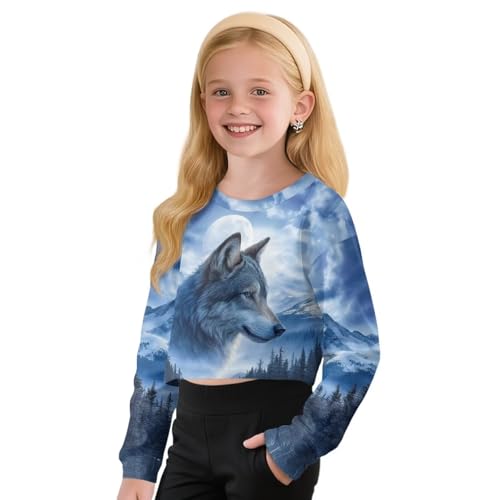 Girls Long Sleeve Sweatshirts Kids Crop Tops Cute Animal Print Pullover Tops Crewneck Spring Fall Shirts 5-142