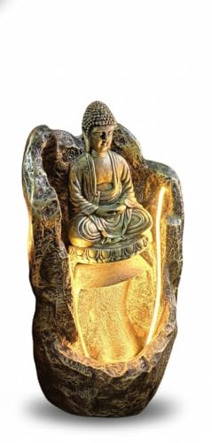 Image of 2.3feet Buddha Water Fountain with LED Lights | Indoor Outdoor Decorative Showpiece for Home, Office, Temple & Garden Decor(Golden)