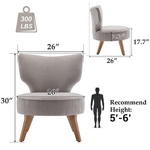 HCHAIRH Teddy Fabric Armless Accent Chair,Mid Century Modern Upholstered Comfy Living Room Chair with Wooden Legs,Easy Assembly Slipper Chair Reading Chair,Armless Club Chair Side Chair - Thumbnail 6