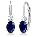 Gem Stone King 14K White Gold Blue Sapphire and White Diamond Women's 3/4 Inch Earrings, 1.17 Cttw