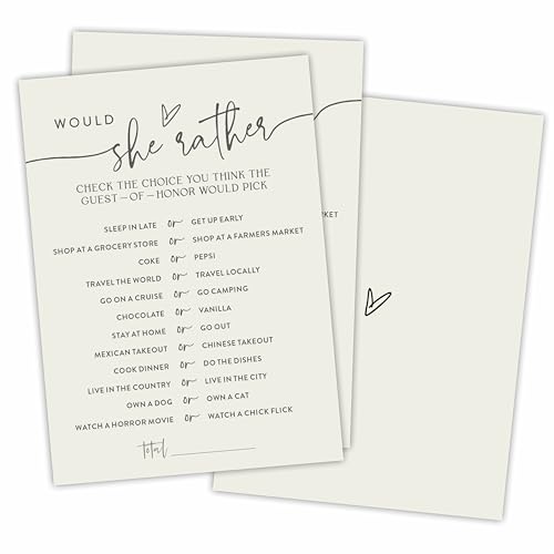Tarjetas de juego para boda: 30 piezas minimalistas color marfil para despedida de soltera