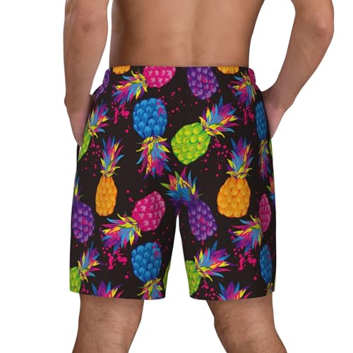 Colorful Pineapple Black Funny Men's Swim Trunks Board Shorts Quick Dry-4