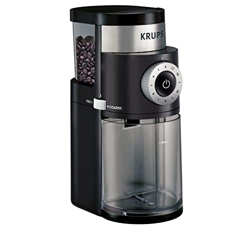 KRUPS Precision Burr Coffee Grinder: 12 Settings, 8 oz Capacity for Drip, French Press, Espresso, Pour Over, Cold Brew – Stainless Steel, 110W, Auto-Stop, Easy Clean – Coffee Grinders for Home Use