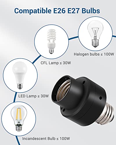 Dewenwils Dusk To Dawn Light Sensor Socket With Timer, E26 Bulb Light Sensor Socket Indoor/Outdoor For Porch Garage Garden Patio Waterpoof Lights, 2 Pack Black, Etl Listed #TOP4