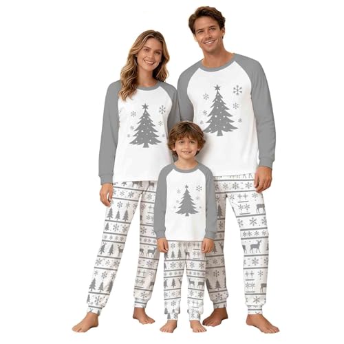 Image of Floleo Christmas Pajamas for Family Christmas Family Matching Pajamas Long Sleeve Funny Print Pj Set Festival Party Sleepwear, Gray, M