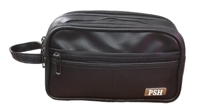 PSH Leather Small Key Pouch and Men's Shaving Kit – Compact Travel Bag with Wrist Strap, Zippered Compartment for Grooming, Accessories & Everyday Essentials (Brown)-image-12