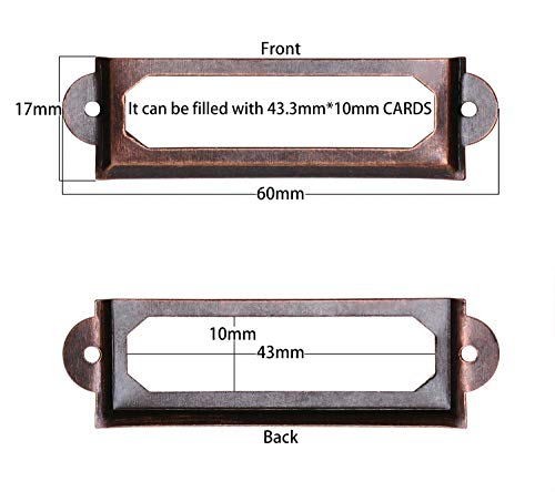 Onlykxy 20Pcs Antique Brass Metal Drawer Door Lab Tag Label Pull Frame Handle File Name Card Holder For Furniture Cabinet Hardware Box Case Bin 17X60Mm (Red Copper) #TOP5
