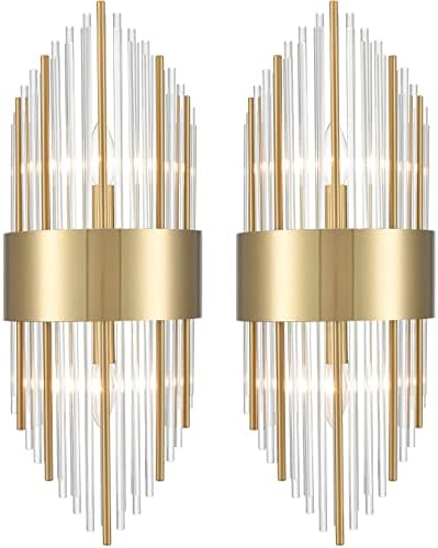 TEENYO Gold Wall Sconces Set of Two Crystal Sconces Wall Lighting Modern Glass Wall Light for Bedroom Hallway Bathroom Vanity Light Fixtures