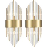 TEENYO Gold Wall Sconces Set of Two Crystal Sconces Wall Lighting Modern Glass Wall Light for Bedroo