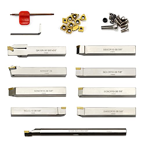 Oscarbide 5/8"Shank 9 Pieces/Set Indexable Carbide Lathe Turning Tool Holder And Boring Bar,Cnc Heavy-Duty Nickel Plated Indexable Insert Holders For Turning Grooving Threading Cut Off thumb #3