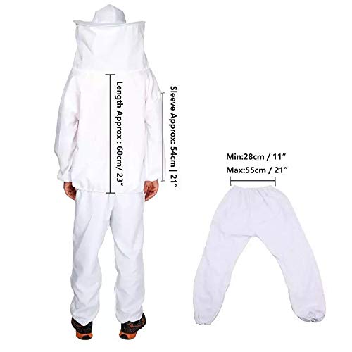 Professional Beekeeping Suit Cotton Bee Keeping Suit Protective Bee Keeping Jacket with Veil Hood (White-2, one Size)