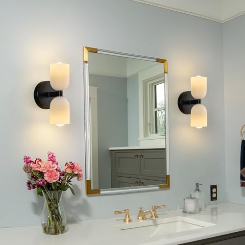 Image of Black Wall Sconces Set of Two Modern LED Bedside Reading Wall Light Fixture with Glass Wall Lamp for Bedroom Living Room Dining Room Reading Room Hallway(2-Light)