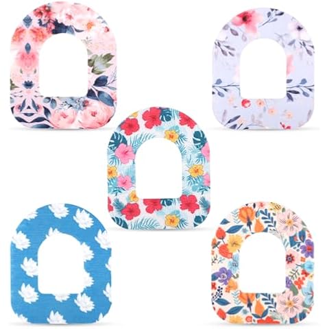 25pcs Adhesive Patches for Omnipod, Waterproof Breathable Insulin Sensor Cover Tape Sensor Stickers Pack Compatible with Omnipod Overpatch Protection (5 Styles) Cover