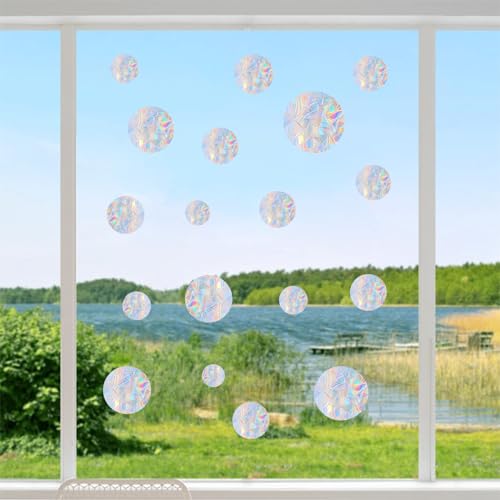 Image of 36PCS Circle Window Clings - Anti-Collision Window Decals to Save Birds from Window Collisions,Non Adhesive Prismatic Vinyl Window Clings, Rainbow Stickers