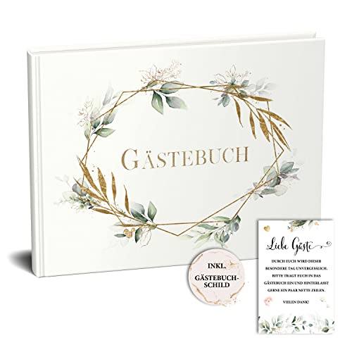 Gästebuch Hochzeit, A4 quer mit 80 blanko Seiten, Hochzeitsgästebuch Vintage, Hochzeitsbuch, Hochzeit Gästebuch, Hochzeitsbuch Gästebuch, Gästebuch Geburtstag, Taufe, Polterabend, Eukalytpus weiß Cover