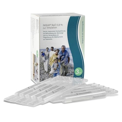 INQUA NaCl 0,9% Inhalationslösung 30 Ampullen á 3ml Isotonische Kochsalzlösung zum Inhalieren für Erwachsene, Kinder und Babys ohne Konservierungsstoffe
