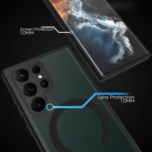 Image of RIGGEAR Shockproof Sleek Hybrid Armor Back Cover Case Compatible with MagSafe Accessories for Samsung Galaxy S22 Ultra (Smoke Black Matte PC + Black TPU Bumper)
