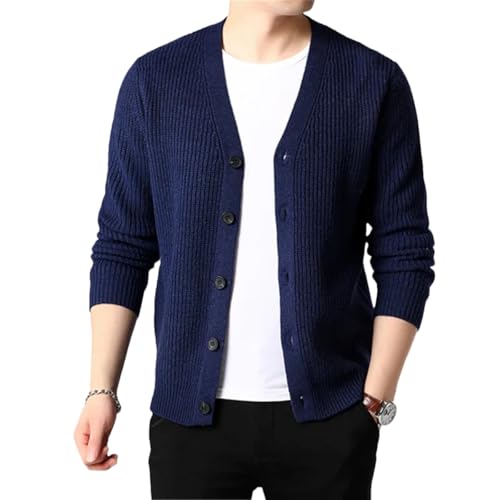 Men Winter Cardigan Solid Single Breasted Sweater Casual Warm Kintted Cardigan Mens Knitwear Sweater Blue