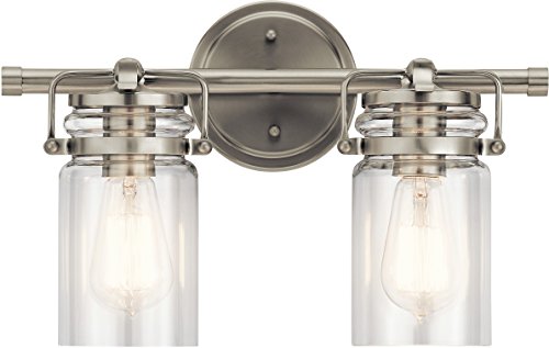 Kichler Brinley 15.75" Vanity Light in Brushed Nickel, 2-Light Farmhouse