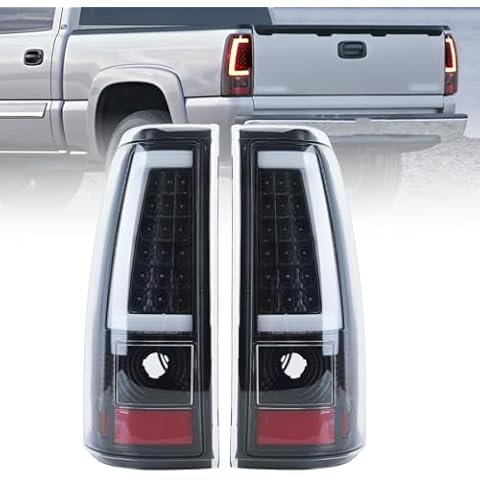 Clidr LED Tail Light for 2003 2004 2005 2006 Chevy Silverado 1500 2500 3500 Black LED Tube Rear Brake Lamps C-Type Pair Set Cover