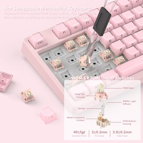 Image of Womier 75% Pink Keyboard Wireless with Color Multimedia Screen | Creamy Mechanical Gaming Keyboard, 3-Modes Hot Swap Cute Key Board w /Wrist Rest, Gasket RGB Custom for Mac /Win (SK80 PRO)