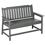 Outsunny Gartenbank, 2-Sitzer Sitzbank mit Rückenlehne, Parkbank im Landhausstil, Wetterbeständige Terrassenbank für Garten, max. 320 kg, HDPE, Grau, 124 x 60 x 87 cm