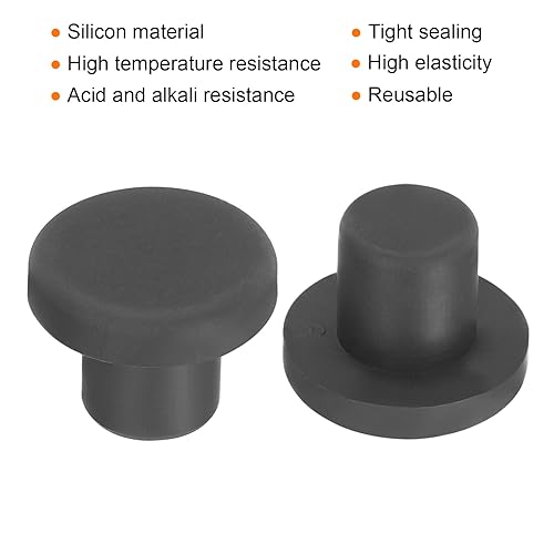 Image of UXCELL High Temp Silicone T-Shaped Solid Rubber Stopper Plugs - Dia 9mm /0.35 inch, Black, Pack of 20 (OD 16mm)