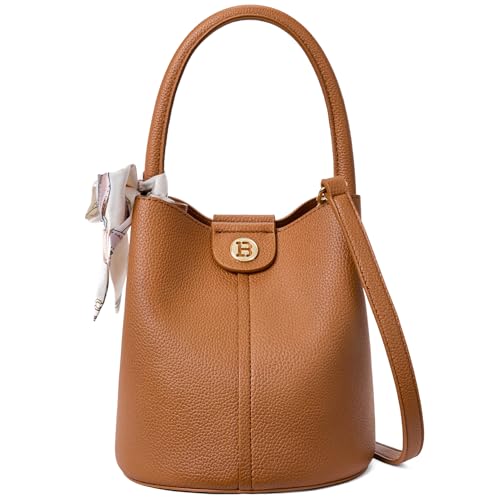 BOSTANTEN Bolsa de Ombro Pequena Feminina, Mini Bucket Bag em Couro PU Vegano, Bolsa Tiracolo Moderna com Alça Removível e Lenço, para Trabalho, Casual e Festa