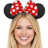Hatstar Haarreifen mit Maus Ohren | Mouse Ears in schwarz mit roter Schleife und weißen Punkten | Fasching & Karneval | für Kinder und Erwachsene