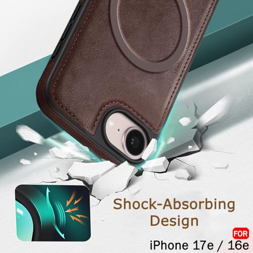 Image of TheGiftKart for iPhone 16e / iPhone 17e Case, Leather Finish Back Cover Compatible with MagSafe, Shockproof Design, Raised Edges for Camera & Screen Protection, Stunning Minimalist Cover Case (Brown)