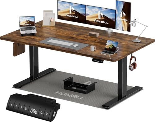 Homall Height-Adjustable Desk, 140 x 70 cm, Electric Desk with Fo...