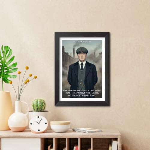 Image of TenorArts Peaky Blinders Movie Posters Thomas Shelby Vector Art Photo Frame Painting With Dark Wooden Texture (12inches x 9inches)