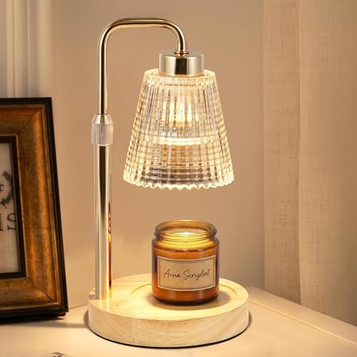 Anyuainiya Candle Warmer Lamp with Timer Dimmable, 3 Timing Modes, Adjustable Height, Wax Warmer for Scented Wax for Home Decor Gifts with 2 Bulbs-Gold