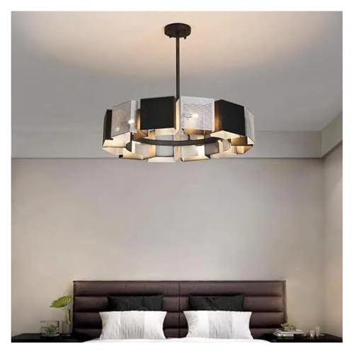 Genérico Lámpara colgante de metal negro con luz LED estilo loft americano, accesorios iluminación for interiores, decoración del hogar(Warm light 3000K,12 light D80cm)