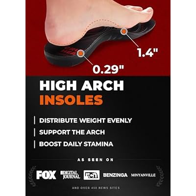 2 Packs of 220+ lbs Plantar Fasciitis High Arch Support Insoles Men Women - Orthotic Shoe Inserts - Boot Work Shoe Insole (Black, XXL)