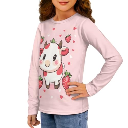 Image of Girls Long Sleeve Shirt with Cute Graphic Casual Pullover Tops 3-16Y