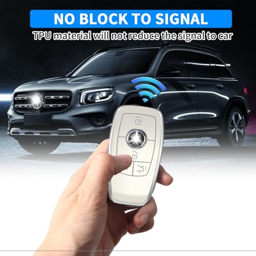 Image of QBUC for Mercedes Benz Key Fob Cover with Keychain(White) | Compatible with Benz C E R S G S CLS CLK GLC ML GLE GLS SL SLR McLaren AMG Key