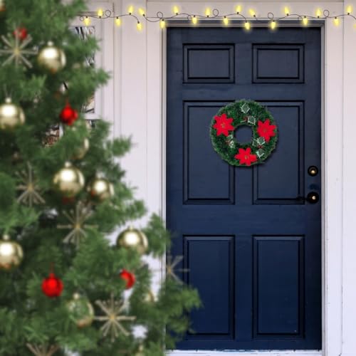 Enfeite Natalino Guirlanda Natal Grande Verde Festão Decorativo C/Flores Vermelhas Cerejas Artificia