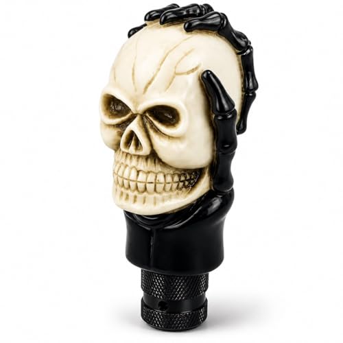 Image of SUKICHI Skull Design Car Gear Knob | Universal Manual Gear Shift Knob for Cars | Skull Shifter Stick | Premium Interior Styling Accessory | Includes Adapters (Skull, Black & Ivory)