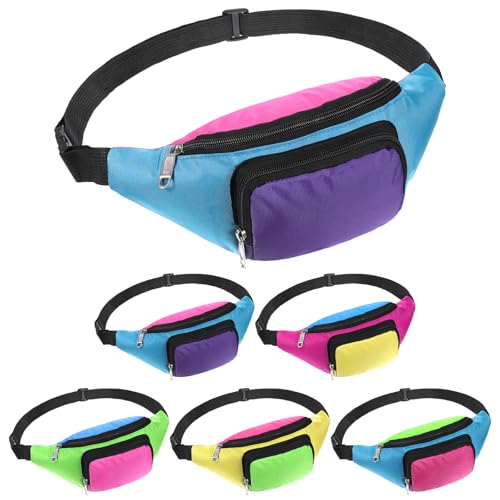 5 Pcs Retro 80s 90s Neon Fanny Pack Multicolor Waist Packs with Multiple Pockets, Adjustable Belt Bag for Festival Travel Party Costume Jogging, 80s outfit for women