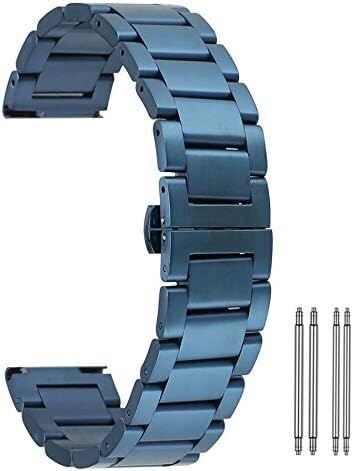 Butterfly Buckle 18/20/22/24mm Blue Solid Stainless Steel Watch Strap Push Button Hidden Buckle Straps Watch Strap (22mm)2