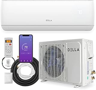 DELLA 12000 BTU Wifi Enabled Mini Split Air Conditioner & Heater Ductless Inverter System, 17 SEER, 9 HSPF 208-230V Energy Efficient Unit with 1 Ton Heat Pump, Cools Up to 550 Sq. Ft.
