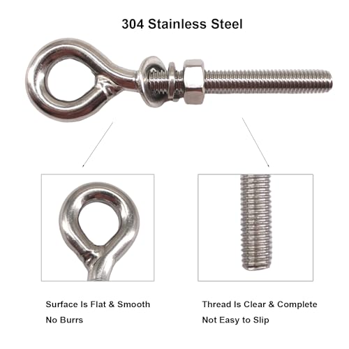 Image of 2 Pack Eye Bolt Ringbolt 304 Stainless Steel Long Shank Closed Ring Eyelet Screws Eyebolt with Washer and Nut for Yacht Boat Marine Yoga Hammock M16
