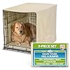 Pet Dreams 3-Piece Set Includes Dog Crate Cover, Dog Mat & Bumper Pad- Washable Kennel Bedding fits iCrate Cages 24, 30, 36, 42 Inch (Khaki, Medium, 30″)